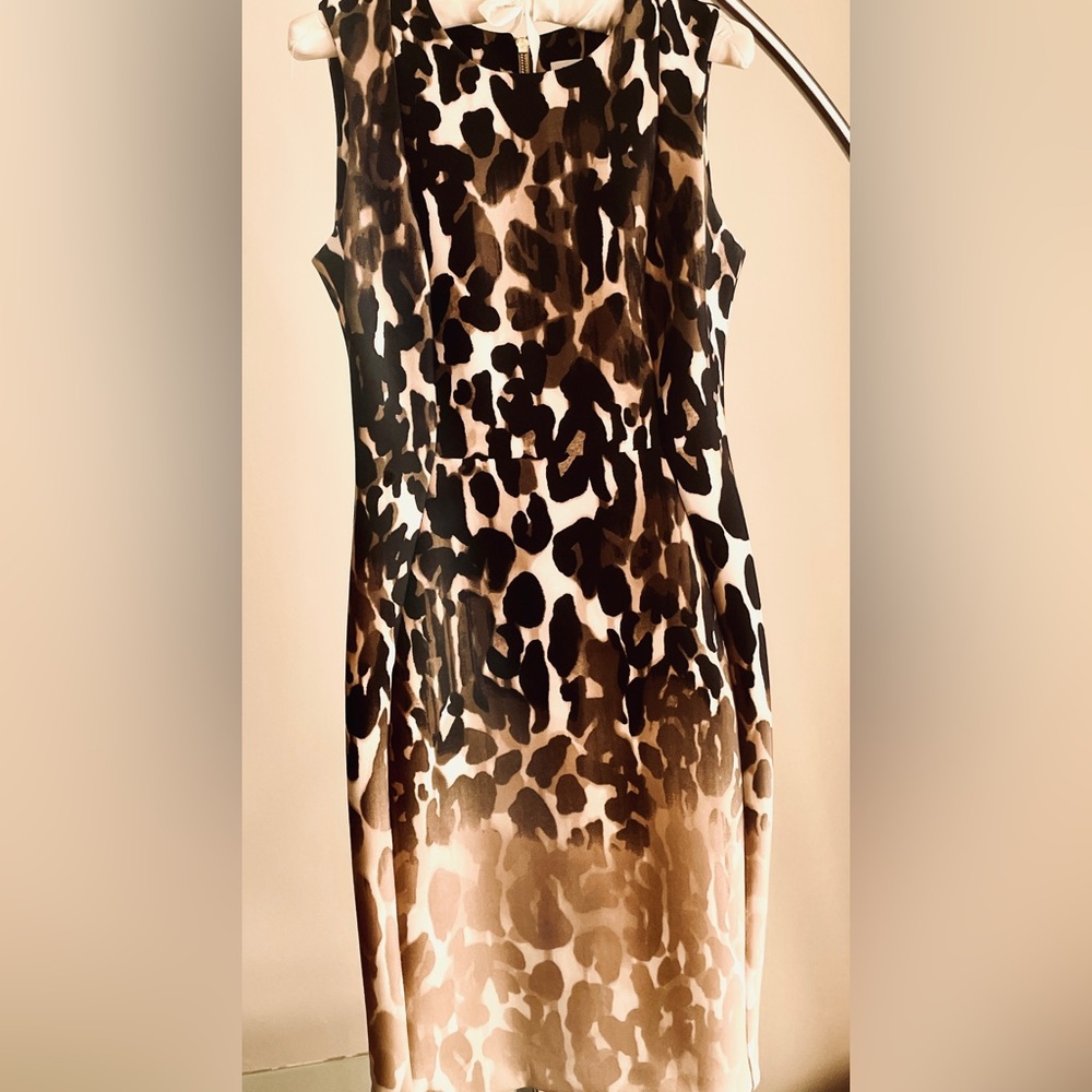 Calvin Klein sleeveless scuba  Leopard print sheath dress